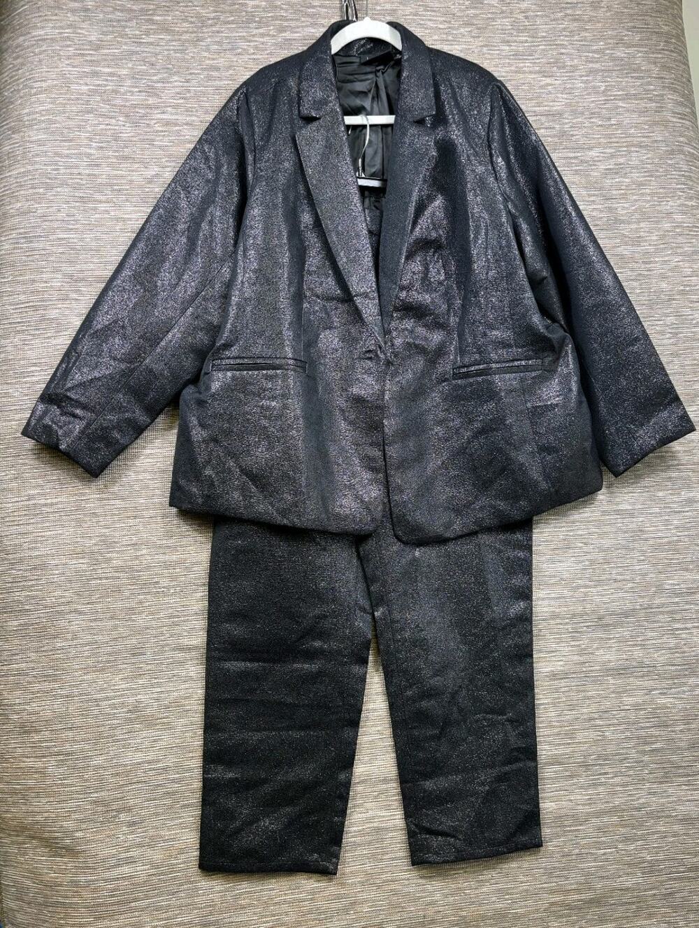 Joan Rivers Pant Suit Womens Black Metallic 2 Piece Jacket Sz 2X Pants Sz 1X NEW